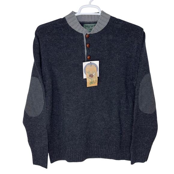 Woolrich Men's Medium Sweater Kennebeck Shetland 100% Wool Dark Gray Henley NWT - Picture 1 of 6